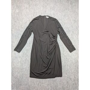 Calvin Klein‎ Black Faux Wrap Dress Women's 16 Sheath Lace LBD Career Classic
